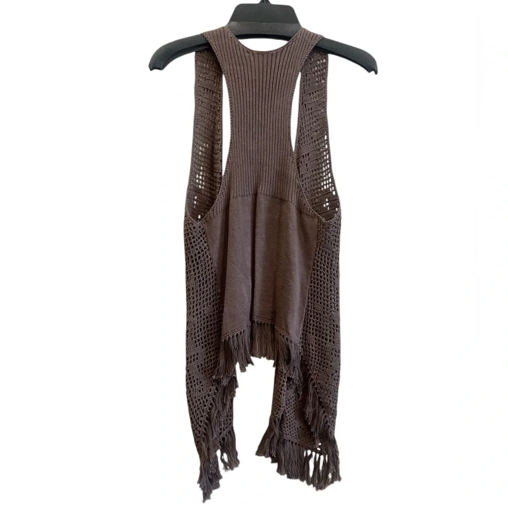 Guess Jeans 100% Cotton Bohemian/Western Brown Knit Crochet Open Vest
